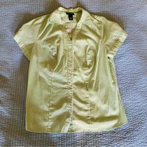 Lane Bryant Green and White Striped Shirt Size 14